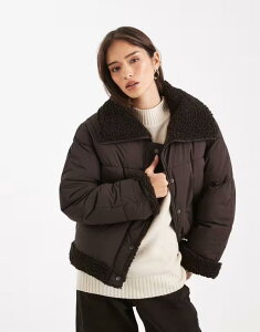 F[_ fB[X AE^[ WPbgEu] WPbg Vero Moda short puffer jacket with teddy trim in chocolate Chocolate torte `R[g