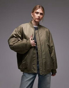 AhAU[Xg[[Y fB[X AE^[ R[g iC WPbg & Other Stories nylon rib sleeve oversized bomber jacket Khaki green O[