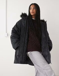 �E�B�[�N�f�C ���f�B�[�X �A�E�^�[ �R�[�g �p�[�J�[ Weekday oversized parka coat with detachable faux fur detail Black �u���b�N