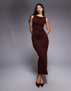 �G�C�\�X ���f�B�[�X �g�b�v�X �����s�[�X �~�f�B�����s�[�X �M���U�[ �~�f�B ASOS DESIGN slash neck ruched midi dress in wine Wine ���C��