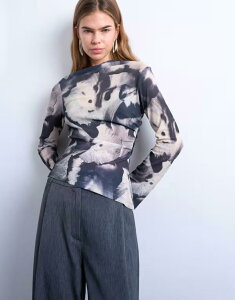 �g�b�v�V���b�v ���f�B�[�X �g�b�v�X T�V���c �A�V�����g���[ �h���[�v �v�����g Topshop asymmetric draped abstract print top in multi Multi �}���`�J���[