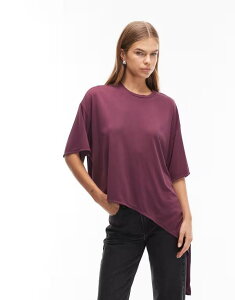 �G�C�\�X ���f�B�[�X �g�b�v�X T�V���c �h���[�v �V���c ASOS DESIGN longline t-shirt with long draped front detail in plum Fig �v����