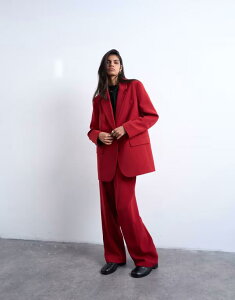�g�b�v�V���b�v ���f�B�[�X �{�g���X �J�W���A���p���c �X�g���[�g �p���c Topshop mid rise clean straight leg pants in cherry red - part of a set Cherry red ���b�h