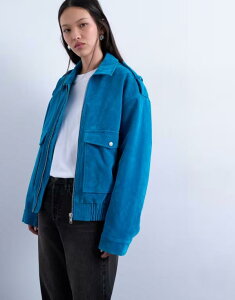 gbvVbv fB[X AE^[ WPbgEu] LeBO XG[h WPbg Topshop faux suede quilted lined bomber jacket with snap details in bright Bright blue u[