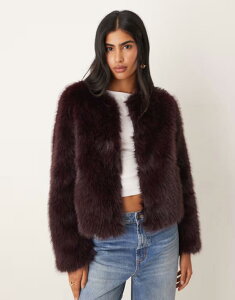 X[hxA fB[X AE^[ WPbgEu] WPbg Threadbare faux fur collarless jacket in fig Fig