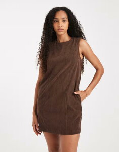 �X���[�h�x�A ���f�B�[�X �g�b�v�X �����s�[�X �~�j�����s�[�X �~�j �m�[�X���[�u Threadbare cord sleeveless mini dress in chocolate CHOCOLATE BROWN �u���E��