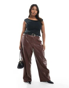�G�C�\�X ���f�B�[�X �{�g���X �J�W���A���p���c �p���c ���U�[ �t�F�C�N���U�[ ASOS Curve ASOS DESIGN Curve utility barrel pants in faux leather in chestnut Chestnut