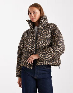u[u\E fB[X AE^[ R[g vg WPbg Brave Soul hooded puffer jacket with pockets in leopard print LEOPARD PRINT Aj}