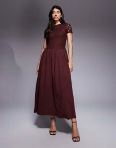 �G�C�\�X ���f�B�[�X �g�b�v�X �����s�[�X �}�L�V�����s�[�X ���[�X �}�L�V ASOS DESIGN short sleeve lace hybrid maxi dress in chocolate Chocolate �`���R���[�g