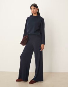 }S fB[X {gX JWApc ChbO pc jbg Mango knit soft touch wide leg pants - part of a set NAVY lCr[