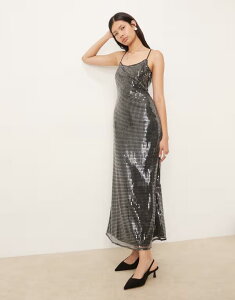 �G�C�~�[�E���[ ���f�B�[�X �g�b�v�X �����s�[�X �X�p���R�[�� Amy Lynn liquid sequin low back midaxi dress in pewter Gunmetal �K�����^��