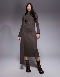 �G�C�\�X ���f�B�[�X �g�b�v�X �����s�[�X �}�L�V�����s�[�X �}�L�V ASOS DESIGN long sleeve scarf detail maxi dress in chocolate Chocolate �`���R���[�g