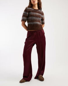 �G�C�\�X ���f�B�[�X �{�g���X �J�W���A���p���c ���C�h���b�O �p���c �T�e�� ASOS DESIGN satin wide leg pull on pants in plum Plum �v����