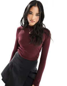 �I�����[ ���f�B�[�X �g�b�v�X T�V���c �n�C�l�b�N ���u ONLY lettuce edge high neck ribbed top Madder brown �u���E��