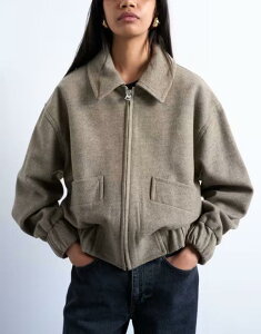 gbvVbv fB[X AE^[ WPbgEu] LeBO E[ Nbvh WPbg Topshop clean cropped quilted lined bomber jacket with wool in taupe taupe g[v