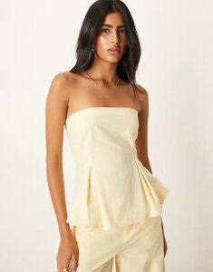 GC\X fB[X gbvX TVc l ASOS DESIGN linen blend cinch waist bandeau top in buttermilk - part of a set Buttermilk