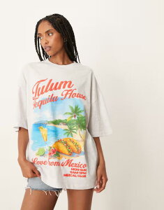 �G�C�\�X ���f�B�[�X �g�b�v�X T�V���c �O���t�B�b�N ASOS DESIGN oversized t-shirt with tequila & taco graphic in heathered ice Ice Marl �}�[��