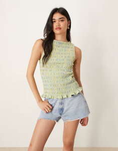 �G�C�~�[�E���[ ���f�B�[�X �g�b�v�X �V���c Amy Lynn Cher shirred top in yellow and blue plaid Yellow blue check �u���[