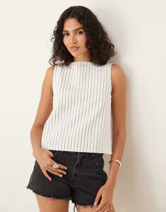 �G�C�\�X ���f�B�[�X �g�b�v�X T�V���c �f�j�� ASOS DESIGN denim slash neck tank top in ecru stripes ecru �G�N����