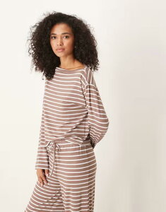 �G�C�\�X ���f�B�[�X �g�b�v�X �V���c �A�V�����g���[ �I�t�V�����_�[ ASOS DESIGN asymmetric slouchy off-shoulder stripe top - part of a set BROWN �u���E��