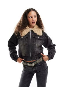 G[ p[J[ fB[X AE^[ WPbgEu] fj WPbg Emory Park denim oversized bomber jacket with faux shearling Black Washed ubN