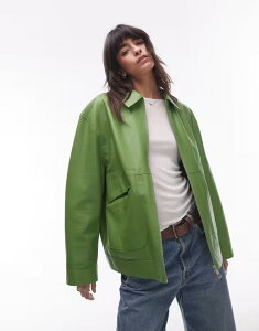 gbvVbv fB[X AE^[ WPbgEu] U[ WPbg Topshop premium real leather jacket GREEN O[