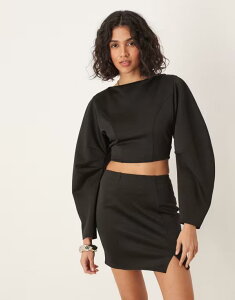 �G�C�\�X ���f�B�[�X �g�b�v�X �V���c �I�[�v���o�b�N �X�L���[�o ASOS DESIGN open back crop top with volume sleeves in scuba-style fabric - part of a set Black �u���b�N