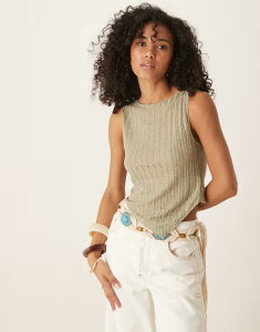 ���[�e�� ���f�B�[�X �g�b�v�X �x�X�g �A�V�����g���[ �j�b�g Motel etta fine knit asymmetric tank top in sage SAGE GREEN �O���[��