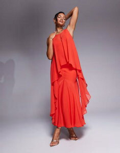 GC\X fB[X gbvX s[X VtH }LVs[X I[o[C }LV ASOS DESIGN plunge bias maxi dress with chiffon overlay and godet in bright Bright red bh