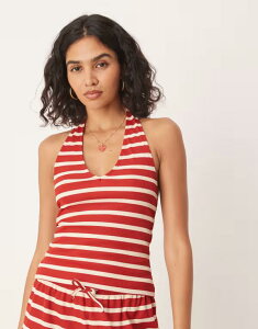 �G�C�\�X ���f�B�[�X �g�b�v�X T�V���c �z���^�[ ASOS DESIGN striped halter top - part of a set RED ���b�h