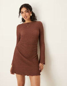 �G�C�\�X ���f�B�[�X �g�b�v�X �����s�[�X �~�j�����s�[�X �~�j ASOS DESIGN slash neck textured mini dress with flare sleeves BROWN �u���E��