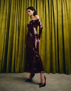 �o�[�h�b�g ���f�B�[�X �g�b�v�X �����s�[�X �~�f�B�����s�[�X �~�f�B �X�p���R�[�� Bardot Emmeline sequin midi dress in wine Wine ���C��