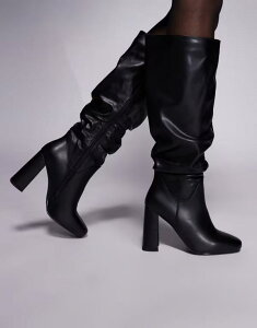 �V�~ ���f�B�[�X �V���[�Y �u�[�c�E���C���u�[�c �M���U�[ �u�[�c �q�[�� SIMMI Shoes Simmi London Hanzel ruched block heeled knee boots BLACK PU �u���b�N