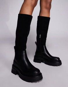�V�~ ���f�B�[�X �V���[�Y �u�[�c�E���C���u�[�c SIMMI Shoes Simmi London Chorley knee boots with chunky sole BLACK PU �u���b�N