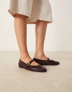 GC\X fB[X V[Y pvX ASOS DESIGN Leah mary jane ballet flats patent Brown patent uE