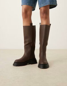 �G�C�\�X ���f�B�[�X �V���[�Y �u�[�c�E���C���u�[�c ASOS DESIGN Curve Cecilia chunky flat knee boots in chocolate Chocolate �`���R���[�g