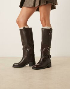 GC\X fB[X V[Y u[cECu[c ASOS DESIGN Cobra buckle harness knee boots with silver hardware MULBERRY BOX o[KfB