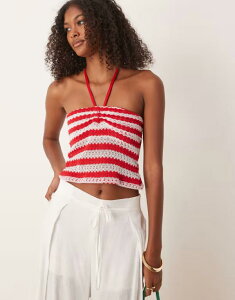 �G�C�\�X ���f�B�[�X �g�b�v�X �V���c �j�b�g �z���^�[ ASOS DESIGN knit halter neck top and white stripes STRIPE �X�g���C�v