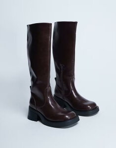 �g�b�v�V���b�v ���f�B�[�X �V���[�Y �u�[�c�E���C���u�[�c �q�[�� Topshop Rachel chunky heeled knee boots in chocolate Chocolate �`���R���[�g