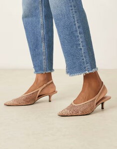 �G�C�\�X ���f�B�[�X �V���[�Y �q�[�� ASOS DESIGN Sydney slingback kitten heel shoes in embellished Beige embellished �x�[�W��