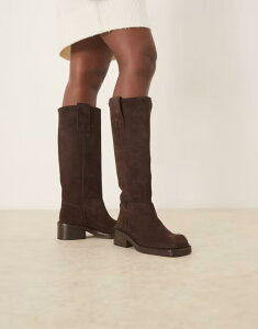 �G�C�\�X ���f�B�[�X �V���[�Y �u�[�c�E���C���u�[�c �X�G�[�h �u�[�c ASOS DESIGN Camelia premium suede knee high trucker boots in chocolate CHOCOLATE SUEDE �`���R���[�g