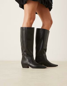�G�C�\�X ���f�B�[�X �V���[�Y �u�[�c�E���C���u�[�c ���U�[ ASOS DESIGN Calais leather pointed toe flat knee boots Black �u���b�N