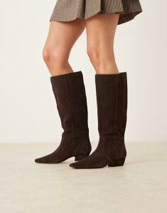 �G�C�\�X ���f�B�[�X �V���[�Y �u�[�c�E���C���u�[�c �X�G�[�h �u�[�c ASOS DESIGN Calais suede pointed flat knee boots in chocolate Chocolate �`���R���[�g