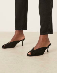 ���C�h ���f�B�[�X �V���[�Y �T���_�� �X�G�[�h �q�[�� RAID Sonika kitten heel mules faux suedette Black micro �u���b�N