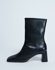 �g�b�v�V���b�v ���f�B�[�X �V���[�Y �u�[�c�E���C���u�[�c ���U�[ �q�[�� Topshop Sara premium leather square toe flared heel boots Black �u���b�N