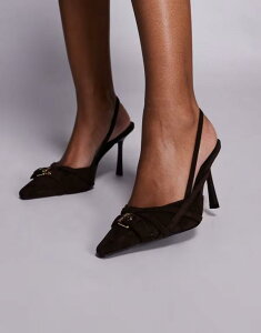 �V�~ ���f�B�[�X �V���[�Y �q�[�� �X�G�[�h SIMMI Shoes Simmi London slingback heeled shoes with buckle detail in chocolate suede Chocolate �`���R���[�g