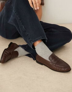 �}���S ���f�B�[�X �V���[�Y �X���b�|���E���[�t�@�[ ���U�[ ���[�t�@�[ Mango 100% leather loafers in dark Dark brown �u���E��