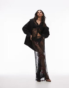 �g�b�v�V���b�v ���f�B�[�X �{�g���X �X�J�[�g �X�p���R�[�� ���[�X �}�L�V Topshop embellished lace maxi skirt with burgundy sequins - part of a set Black and burgundy �u���b�N