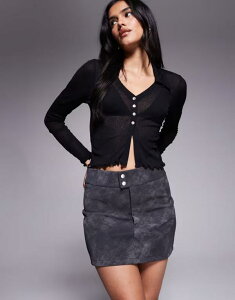 �G�C�\�X ���f�B�[�X �{�g���X �X�J�[�g �~�j ���U�[ ASOS DESIGN textured leather look micro mini skirt in washed Washed Black �u���b�N