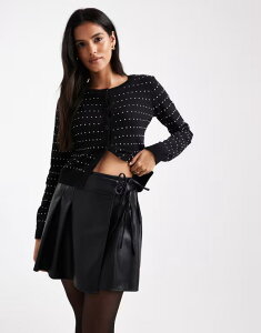 �G�C�\�X ���f�B�[�X �{�g���X �X�J�[�g �~�j ���U�[ ASOS DESIGN leather look mini tennis skirt with side tie Black �u���b�N